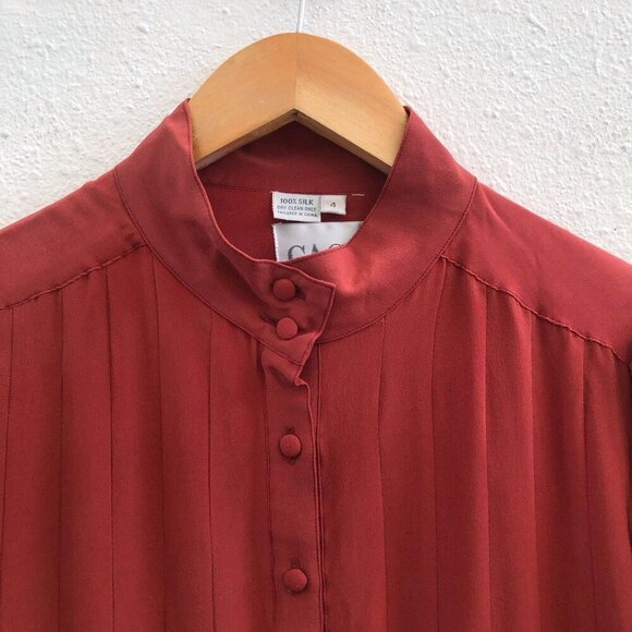 CASSIS Vintage Long Sleeve Button Down 100% Silk Midi Dress Size 6 - Picture 7 of 8